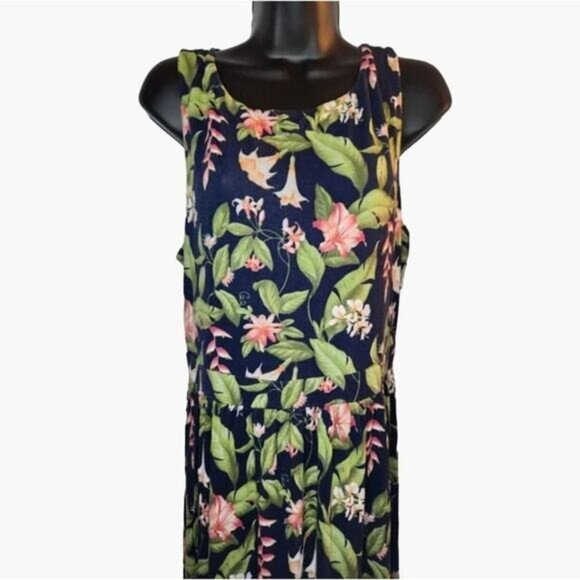 TOMMY BAHAMA Navy Floral Stretch Jersey MaxI Dress Women's Size Medium Good used - Picture 4 of 5